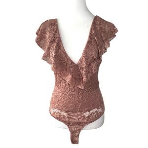 Charlotte Russe Blush Lace Bodysuit medium